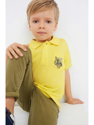 Детска памучна тениска с яка Mayoral в жълто с принт