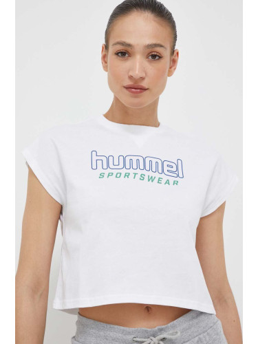 Памучна тениска Hummel в бяло