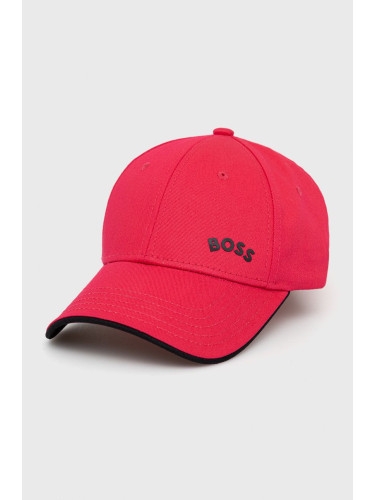 Памучна шапка BOSS Boss Athleisure в розово с изчистен дизайн