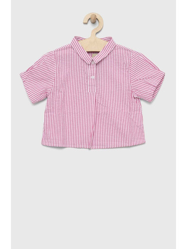 Детска памучна риза United Colors of Benetton в розово