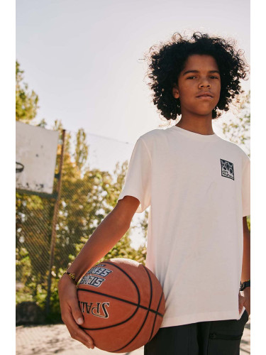 Детска памучна тениска Jack Wolfskin TEEN EXPLORING T B в бяло с принт