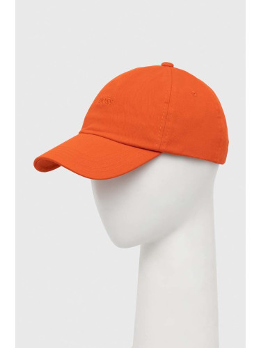 Памучна шапка с козирка BOSS BOSS ORANGE в оранжево с изчистен дизайн