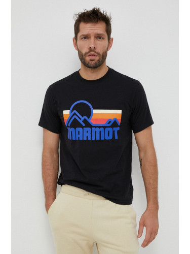 Тениска Marmot Coastal в черно с принт