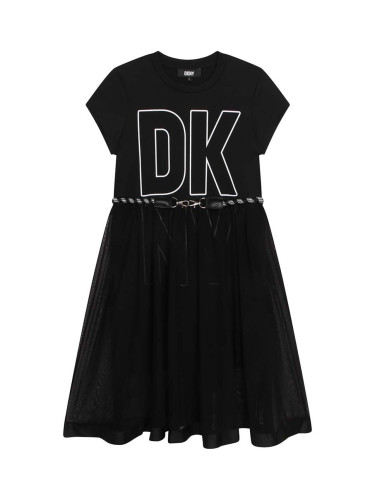 Детска рокля Dkny в черно среднодълъг модел разкроен модел