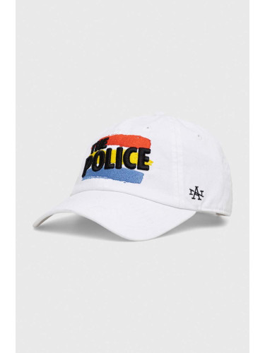 Памучна шапка с козирка American Needle the Police в бяло с апликация