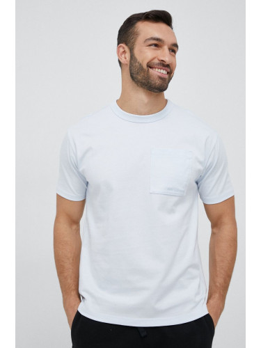 Памучна тениска New Balance в синьо с изчистен дизайн