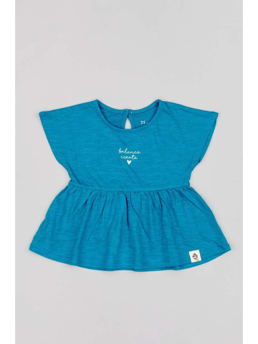 Бебешка памучна блуза с дълъг ръкав zippy в синьо
