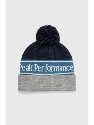 Шапка Peak Performance в сиво от плътен трикотаж