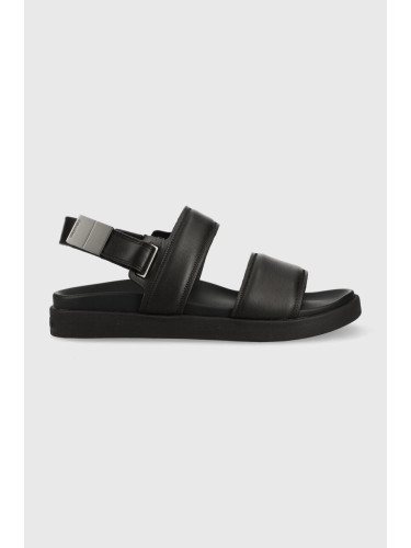 Кожени сандали Calvin Klein BACK STRAP SANDAL LTH в черно HM0HM00946