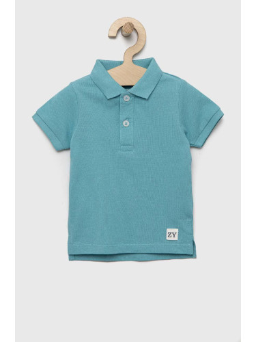 Бебешка памучна тениска с яка zippy в синьо с изчистен дизайн
