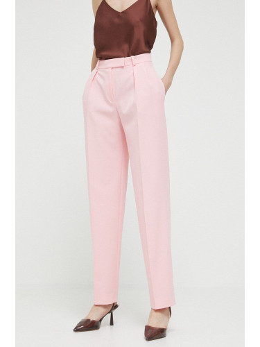 Панталон HUGO в розово с широка каройка, с висока талия