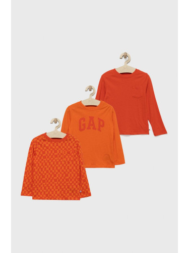 Детска блуза с дълги ръкави GAP в оранжево с принт