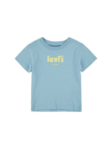 Детска памучна тениска Levi's в тюркоазено с принт