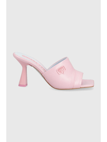 Кожени чехли Chiara Ferragni дамски в розово с ток стилето