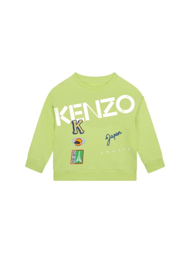 Детски памучен суичър Kenzo Kids в зелено с принт