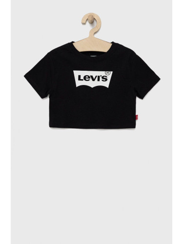 Детска памучна тениска Levi's в черно