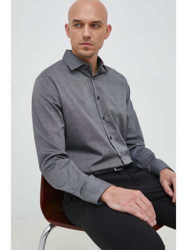 Памучна риза Seidensticker Shaped мъжка в сиво с кройка по тялото класическа яка 01.241600