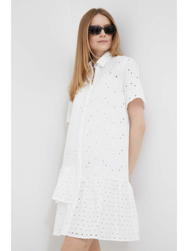 Памучна рокля PS Paul Smith в бяло къс модел със стандартна кройка