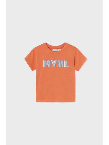 Детска памучна тениска Mayoral в оранжево с принт