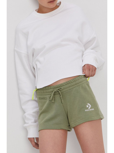 Къс панталон Converse дамски в бежово с изчистен дизайн със стандартна талия