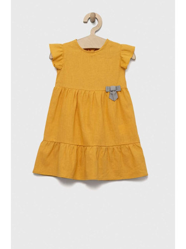 Бебешка ленена рокля Birba&Trybeyond x Peanuts в жълто къс модел разкроен модел
