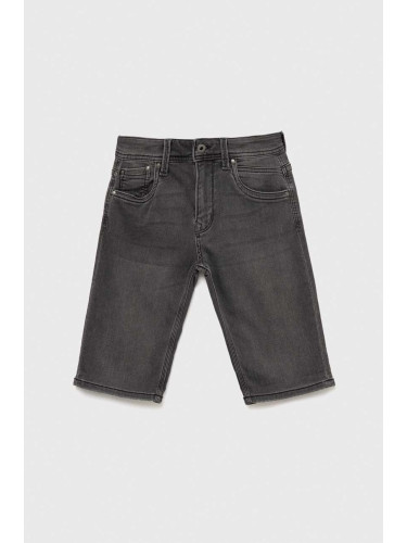Детски дънков къс панталон Pepe Jeans в сиво с регулируема талия