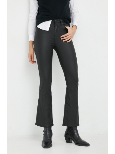 Панталони Pepe Jeans Dion Flare в черно с разкроени краища, с висока талия