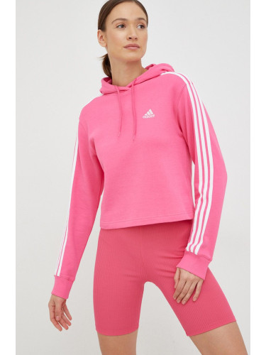 Памучен суичър adidas в розово с качулка с апликация