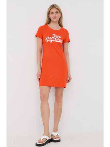 Памучна рокля Love Moschino в оранжево къс модел със стандартна кройка