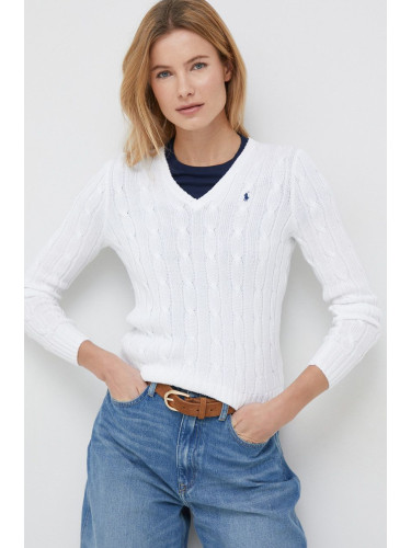 Памучен пуловер Polo Ralph Lauren в бяло от лека материя 211891641