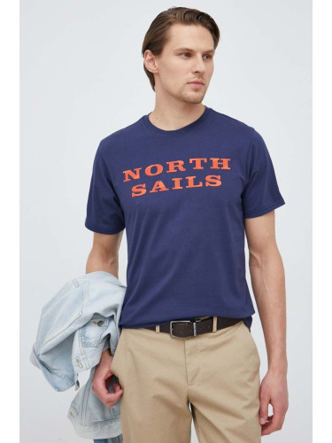 Памучна тениска North Sails в тъмносиньо с принт