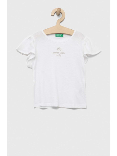 Тениска с лен United Colors of Benetton в бяло