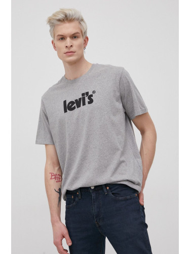 Памучна тениска Levi's в меланж на сиво