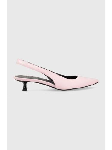 Обувки с дебел ток HUGO Alexis в розово с нисък ток с отворена пета 50487919