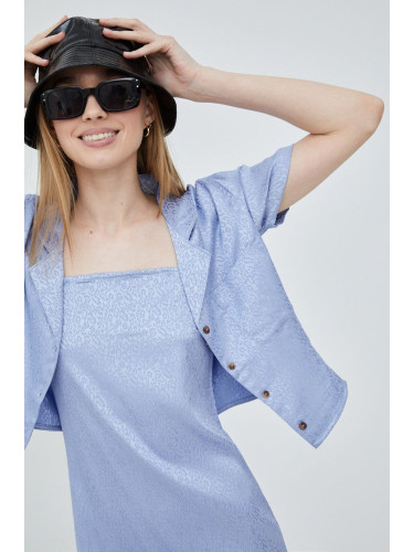 Риза RVCA дамска в лилаво със свободна кройка с класическа яка