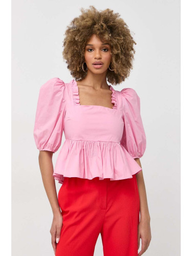 Памучна блуза Custommade Darine дамска в розово с изчистен дизайн