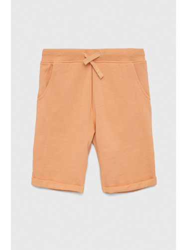 Детски памучен къс панталон Guess в оранжево с регулируема талия