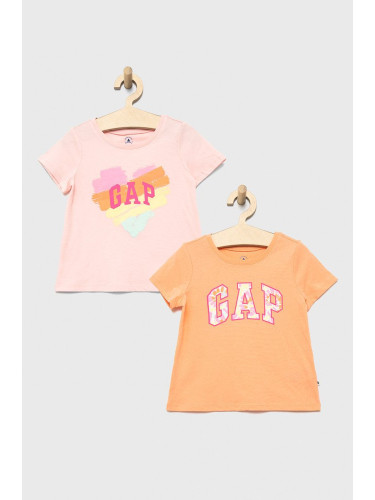 Детска памучна тениска GAP (2 броя) в оранжево