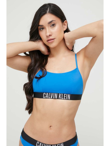 Горнище на бански Calvin Klein в синьо с леко подплатена чашка