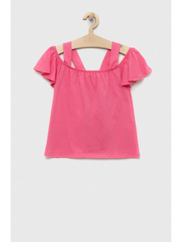 Детска памучна блуза United Colors of Benetton в розово с изчистен дизайн
