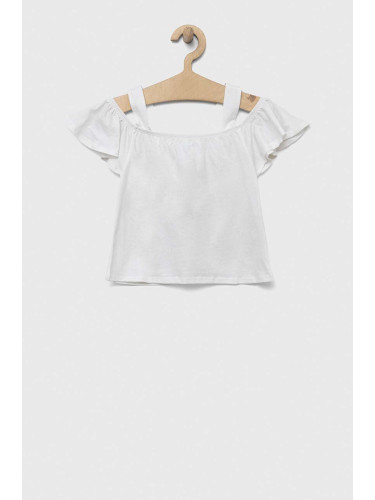 Детска памучна блуза United Colors of Benetton в бяло с изчистен дизайн