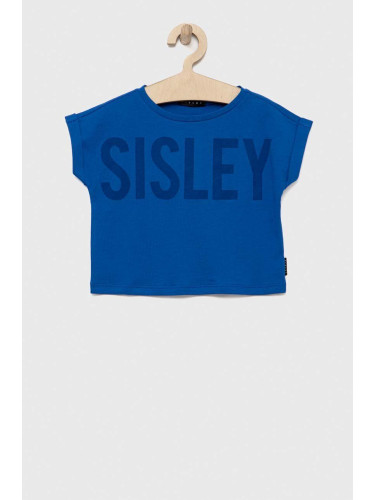 Детска памучна тениска Sisley в тъмносиньо