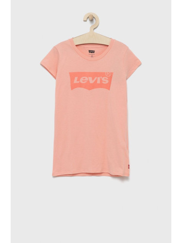Детска памучна тениска Levi's в розово