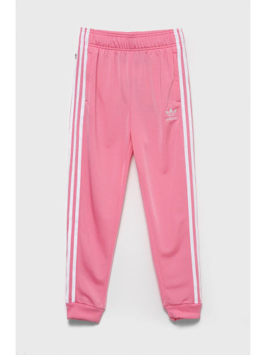 Детски спортен панталон adidas Originals в розово с изчистен дизайн