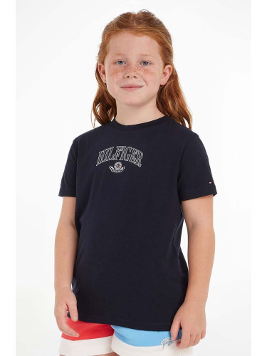 Детска памучна тениска Tommy Hilfiger в черно