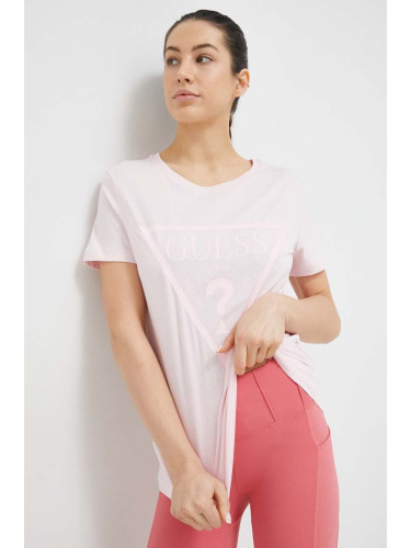 Памучна тениска Guess ADELE в розово V2YI07 K8HM0