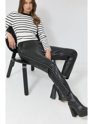Панталони Nissa в черно със стандартна кройка, с висока талия