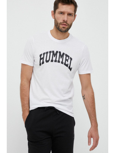 Памучна тениска Hummel в бяло с принт