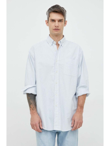 Памучна риза Polo Ralph Lauren мъжка в бяло със свободна кройка с яка с копче