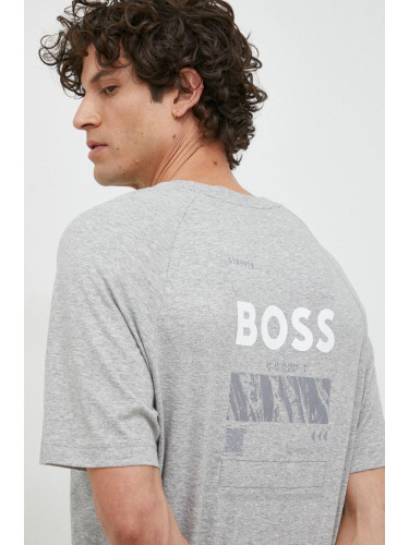 Памучна тениска BOSS BOSS GREEN в сиво с принт
